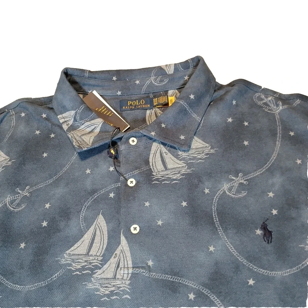 Polo‎ Ralph Lauren Mens Polo Shirt B&T 5XB Blue Nautical Sailboat Print $138 NWT